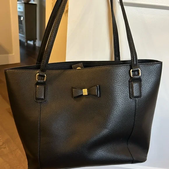 Anne Klein Black Tote with Bow Accent. 16W x 11H - Picture 2 of 3